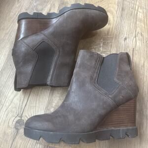 Sorel Brown Leather Joan Uptown Wedge Ankle Bootie Women’s 10.5